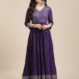 Varanga Ethnic V Neck Cotton Maxi Ethnic Dress-picture-10