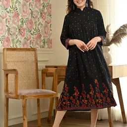 Rustorange Floral A-Line Midi Dress-image-59