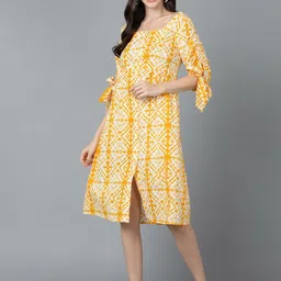 AHIKA Yellow Floral Ethnic A-Line Dress-image-99