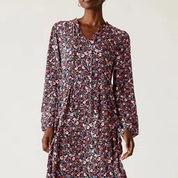 Marks & Spencer Floral Printed Cuffed Sleeves A-Line Dress-image-84