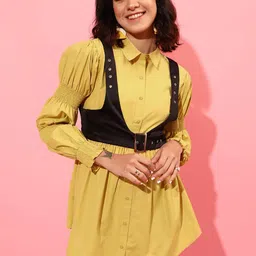 STREET 9 Puff Sleeves Pure Cotton Shirt Dress-image-2