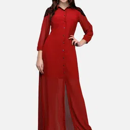 V&M Red Georgette Shirt Maxi Dress-picture-2
