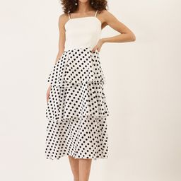DODO & MOA Women White & Black Polka Dots Printed Layered Fit and Flare Dress-61