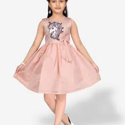 Aarika Girls Unicorn Patch Work Flared Silk Dress-image-98