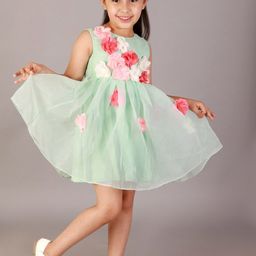 KidsDew Green & zephyr blue Floral Dress-picture-41