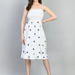 PRETTY LOVING THING Shoulder Straps Floral Embroidered Smocked Cotton Fit & Flare Dress-picture-1
