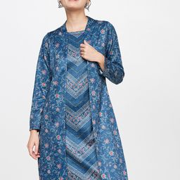 Global Desi Blue Floral A-Line Dress-image-90