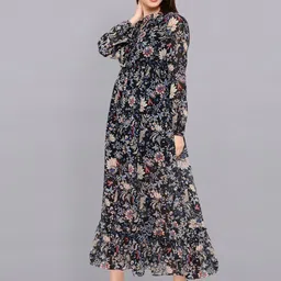 shashvi Black Floral Georgette Maxi Dress-picture-4