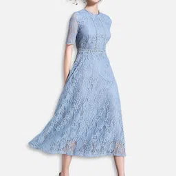 JC Collection Women Blue Self Design Net Fit & Flare Dress-picture-28