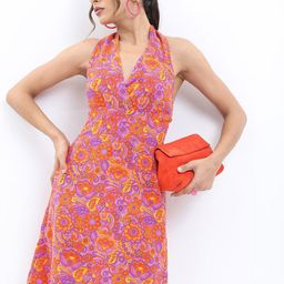 KETCH Floral Tie-Up Neck A-Line Dress-image-39