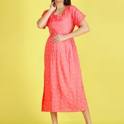 NIGHTSPREE Floral Printed Fit & Flare Maternity And Feeding Midi Dress-image-87