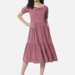 ALL WAYS YOU Puff Sleeve Crepe Fit & Flare Midi Dress-picture-28
