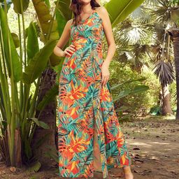 STREET 9 Tropical Printed Sleeveless Crepe Maxi Dress-image-32