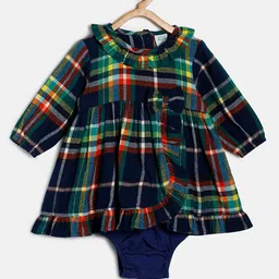 MINI KLUB Navy Blue Checked A-Line Dress-image-91