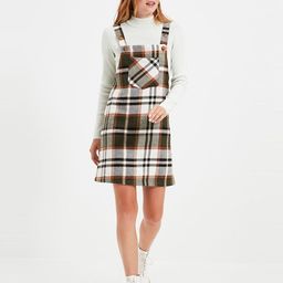 Trendyol White & Brown Checked Pinafore Dress-image-49