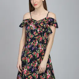 DODO & MOA Cold-Shoulder Sleeves Floral Printed A-Line Dress-picture-43