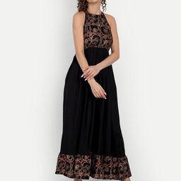 PURSHOTTAM WALA Black & xiketic Floral Halter Neck Maxi Dress-image-23