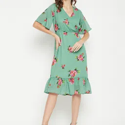 Color Cocktail Green Floral Printed Georgette Dress-image-27