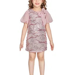 Peppermint Girls Embellished Sequined Puff Sleeves A-Line Dress-picture-14