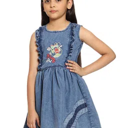 CREMLIN CLOTHING Blue Embroidered Denim Dress-image-2