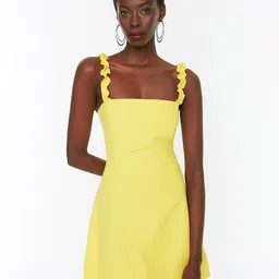 Trendyol Women Yellow Solid Shoulder Straps Dress-picture-14