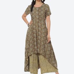 Biba Ethnic Motifs Printed A-line High Low Kurtas-6