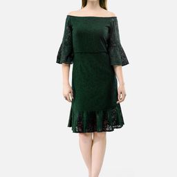 V&M Women Green Off-Shoulder Self Design Lace Sheath Dress-picture-32
