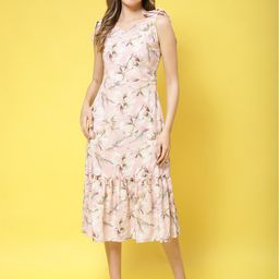 Claura Floral Print Crepe A-Line Midi Dress-image-25