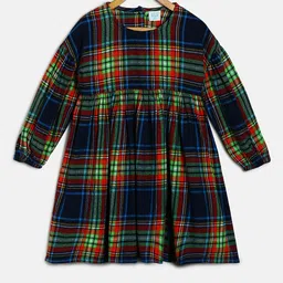 MINI KLUB Navy Blue Checked A-Line Dress-picture-29