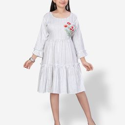 Aarika Girls Striped Bell Sleeves Embroidered Cotton Dress-picture-36