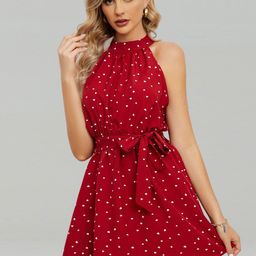 JC Collection Polka Dot Printed Halter Neck Fit & Flare Mini Dress-picture-23