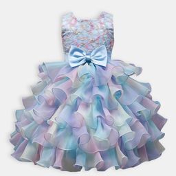 Hopscotch Girls Blue & Pink Colourblocked Dress-picture-11
