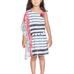 Peppermint Girls Striped Flutter Sleeve Satin A-Line Dress-picture-9