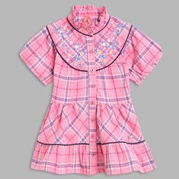 Blue Giraffe Pink Checked Shirt Dress-image-57