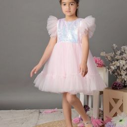 Foreverkidz Girls Self Design Flared Round Neck Net A-Line Dress-picture-8