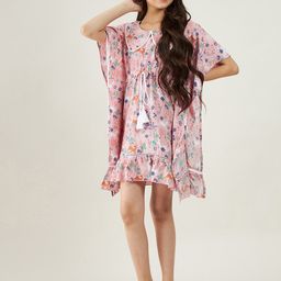 The Kaftan Company Pink Floral Kaftan Dress-image-92