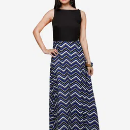 V&M Black & space cadet Crepe Maxi Dress-image-27