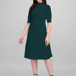 PURVAJA Green & gunmetal A-Line Dress-image-29