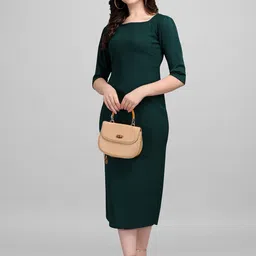 PURVAJA Green Sheath Midi Dress-image-26