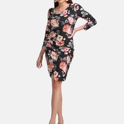 Kazo Women Black & Pink Floral Bodycon Dress-image-83