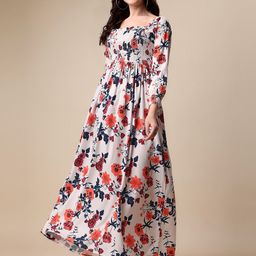 SHEETAL Associates Floral Printed Off-Shoulder Smocked Crepe Maxi Dress-image-77