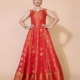 PRENEA Red Ethnic Motifs Jacquard Maxi Dress-image-2