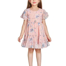 Peppermint Girls Floral Printed Puff Sleeves Gathered Fit & Flare Dress-picture-37
