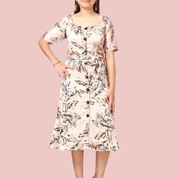 Aarika Peach-Coloured Floral A-Line Midi Dress-image-3