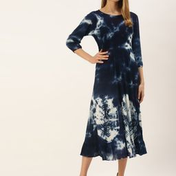 Maaesa Blue & White Tie and Dye Crepe Midi Dress-picture-21