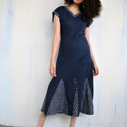 Chidiyaa Blue & White Striped A-Line Midi Dress-picture-32