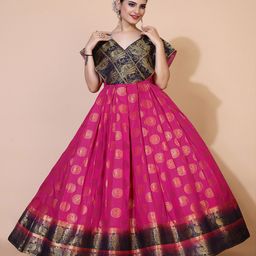 PRENEA Magenta Embellished Jacquard Maxi Dress-image-53
