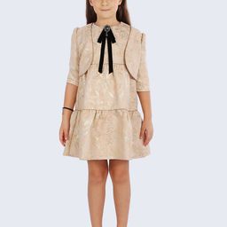 One Friday Gold-Toned Tie-Up Neck A-Line Dress-image-49
