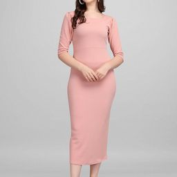 PURVAJA Peach-Coloured & powder pink Sheath Midi Dress-image-92