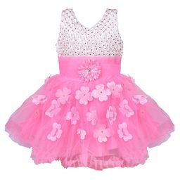 Wish Karo Girls Pink Floral Net Dress-image-10